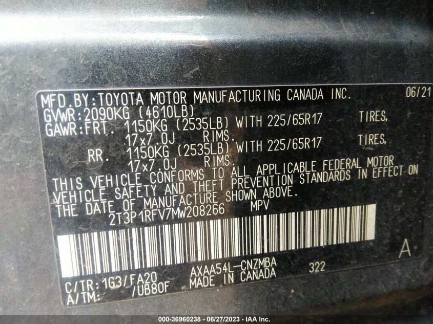 2021 TOYOTA RAV4 XLE - 2T3P1RFV7MW208266