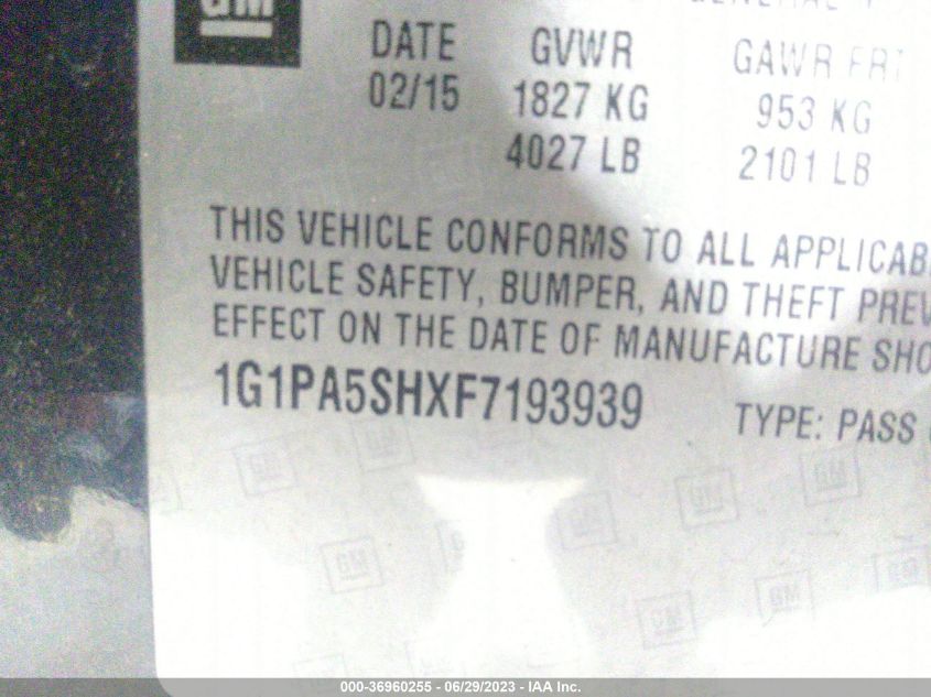 2015 CHEVROLET CRUZE LS - 1G1PA5SHXF7193939