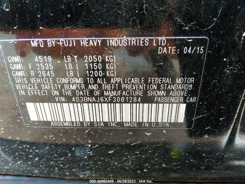 2015 SUBARU LEGACY 2.5I LIMITED - 4S3BNAJ6XF3061284