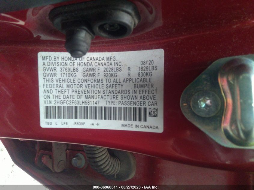 2020 HONDA CIVIC SEDAN LX - 2HGFC2F63LH581147