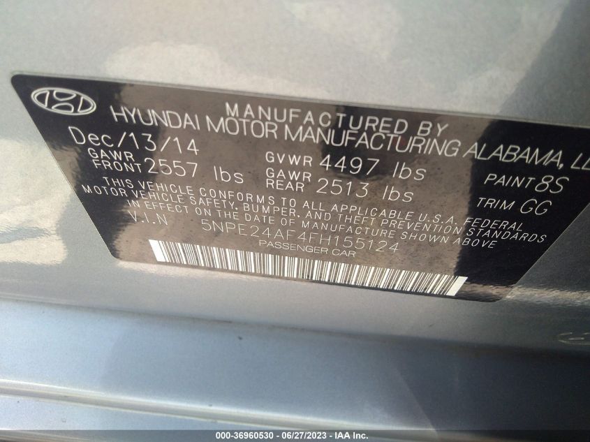 2015 HYUNDAI SONATA 2.4L SE - 5NPE24AF4FH155124