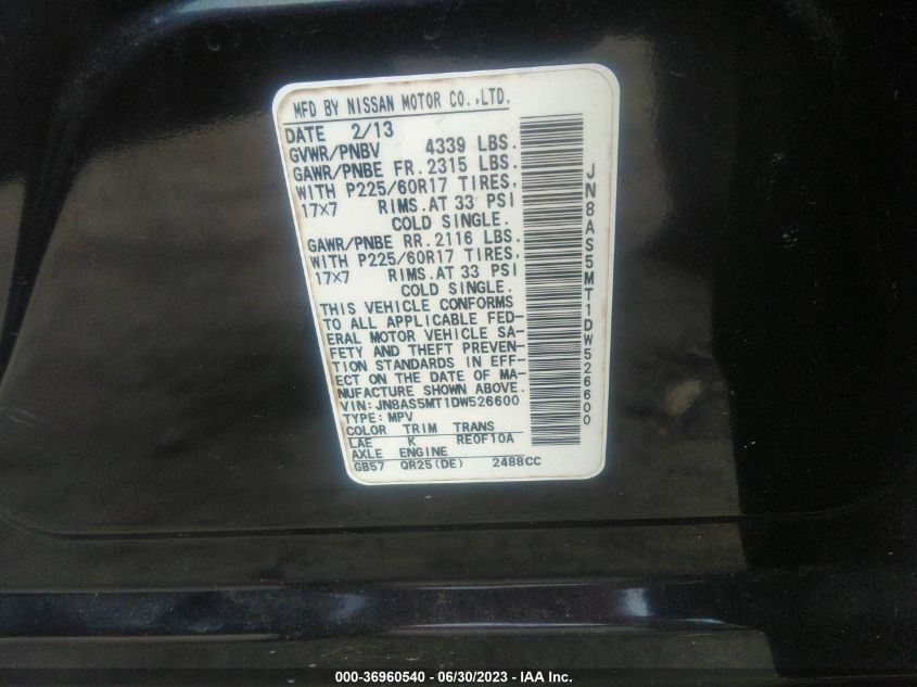 2013 NISSAN ROGUE SV - JN8AS5MT1DW526600