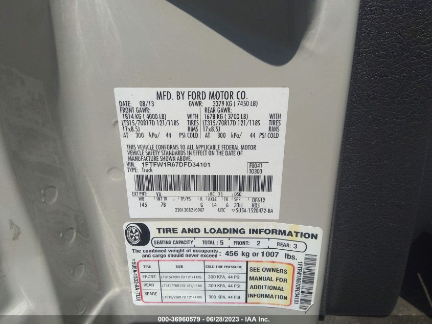 2013 FORD F-150 SVT RAPTOR - 1FTFW1R67DFD34101