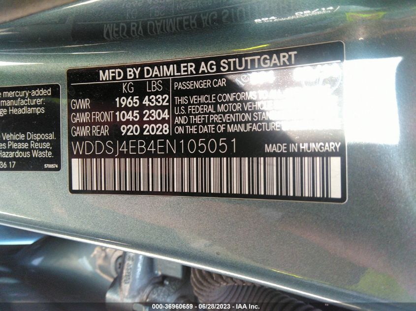 2014 MERCEDES-BENZ CLA-CLASS CLA 250 - WDDSJ4EB4EN105051