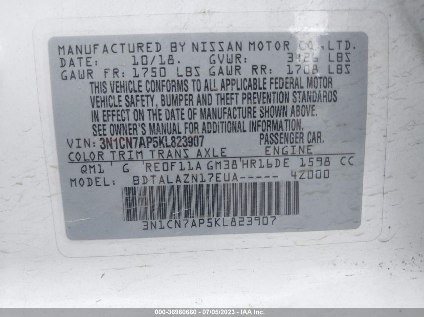 2019 NISSAN VERSA SEDAN S PLUS - 3N1CN7AP5KL823907