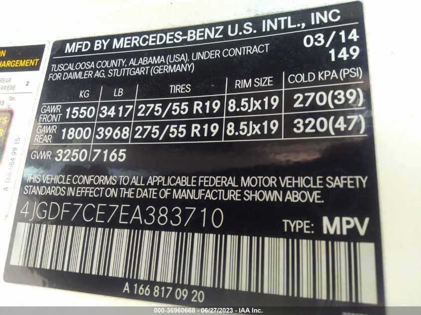 2014 MERCEDES-BENZ GL-CLASS GL 450 4JGDF7CE7EA383710