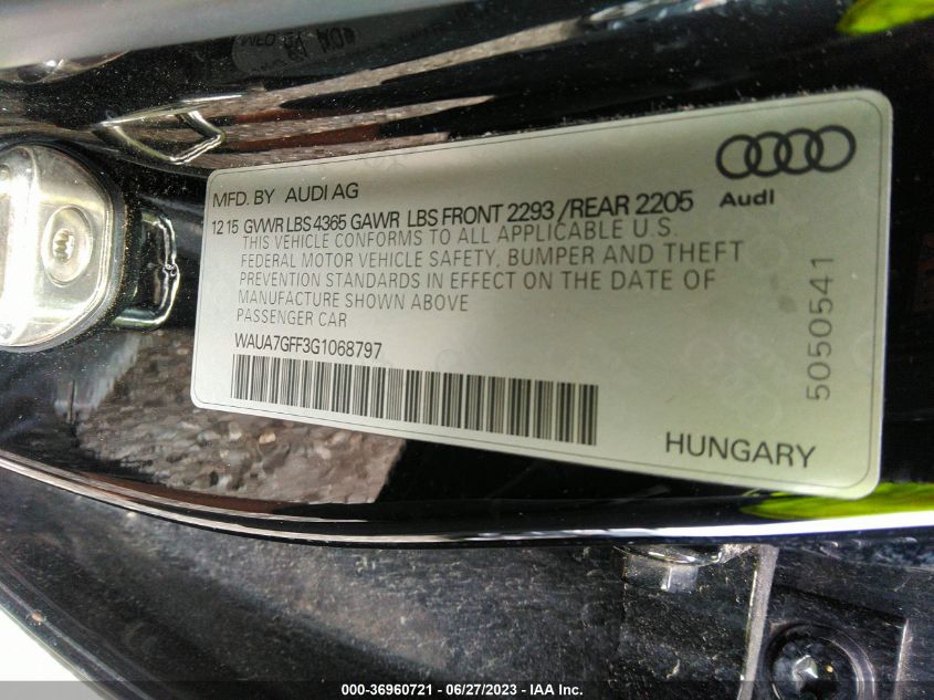 2016 AUDI A3 1.8T PREMIUM - WAUA7GFF3G1068797