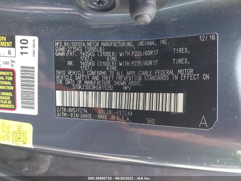 2017 TOYOTA SIENNA LE - 5TDKZ3DC9HS811292