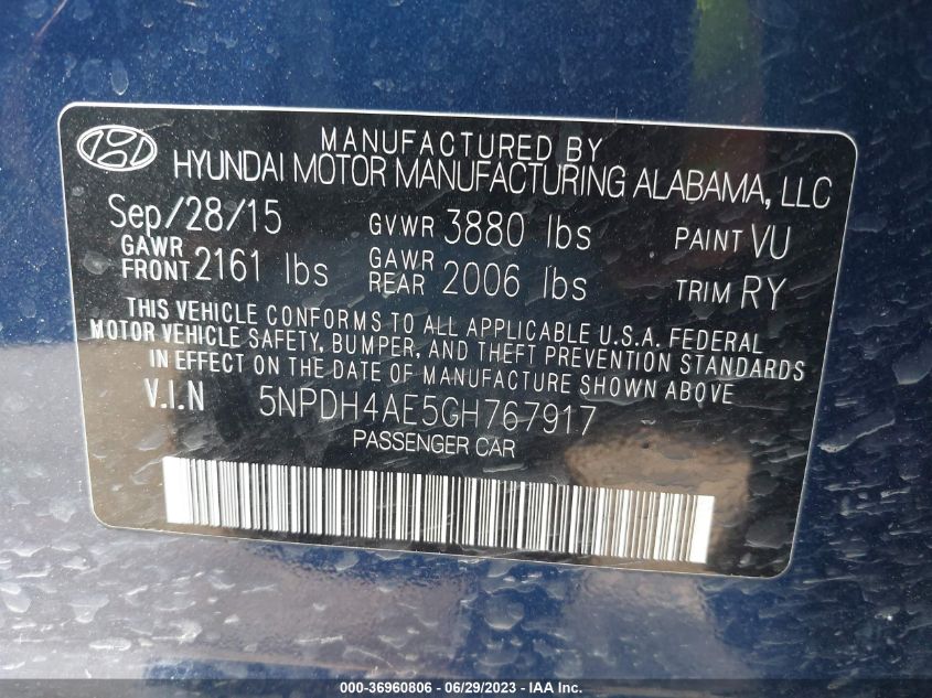 2016 HYUNDAI ELANTRA VALUE EDITION - 5NPDH4AE5GH767917