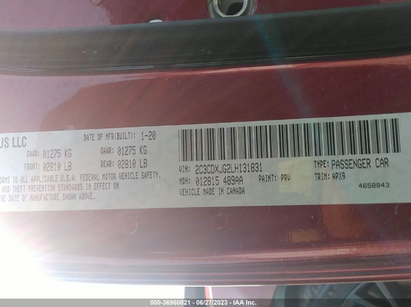 2020 DODGE CHARGER SXT - 2C3CDXJG2LH131831