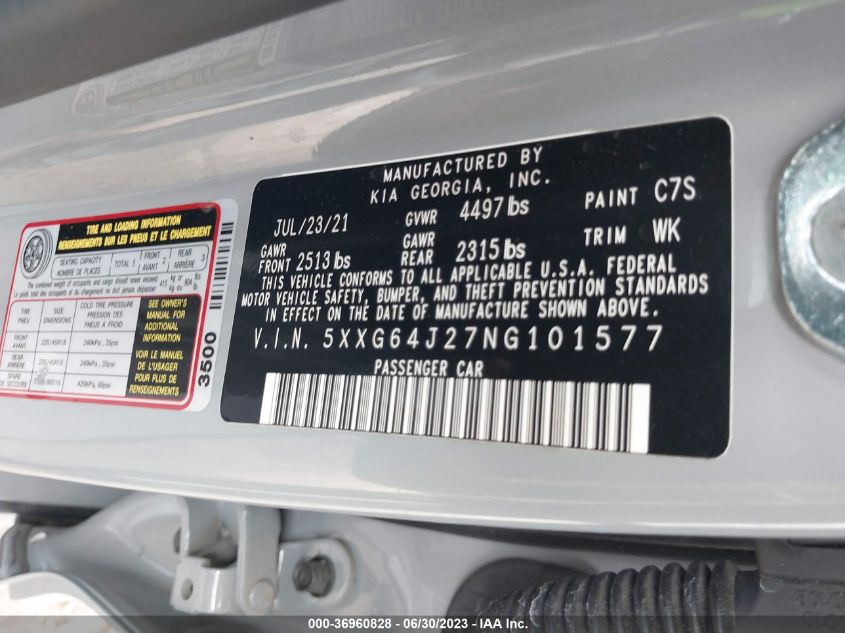 2022 KIA K5 GT LINE - 5XXG64J27NG101577