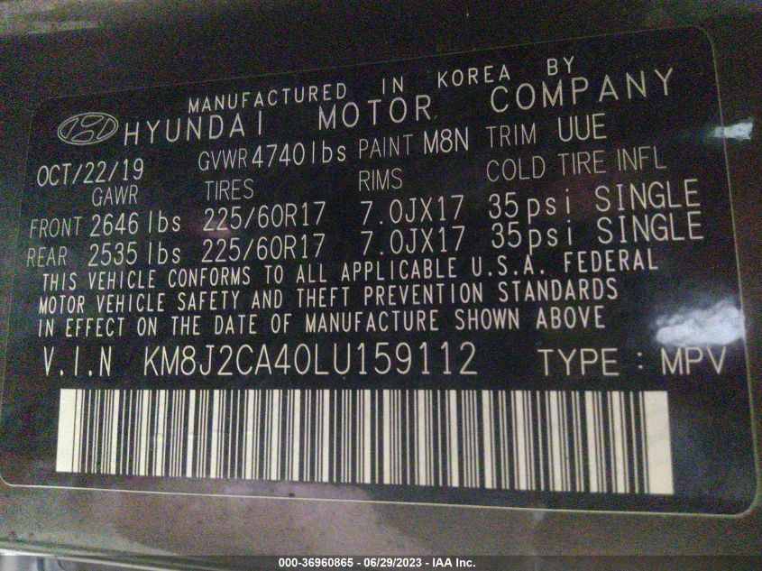 2020 HYUNDAI TUCSON SE - KM8J2CA40LU159112