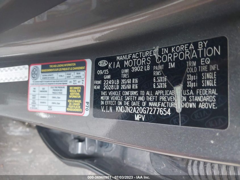 2016 KIA SOUL - KNDJN2A20G7277654