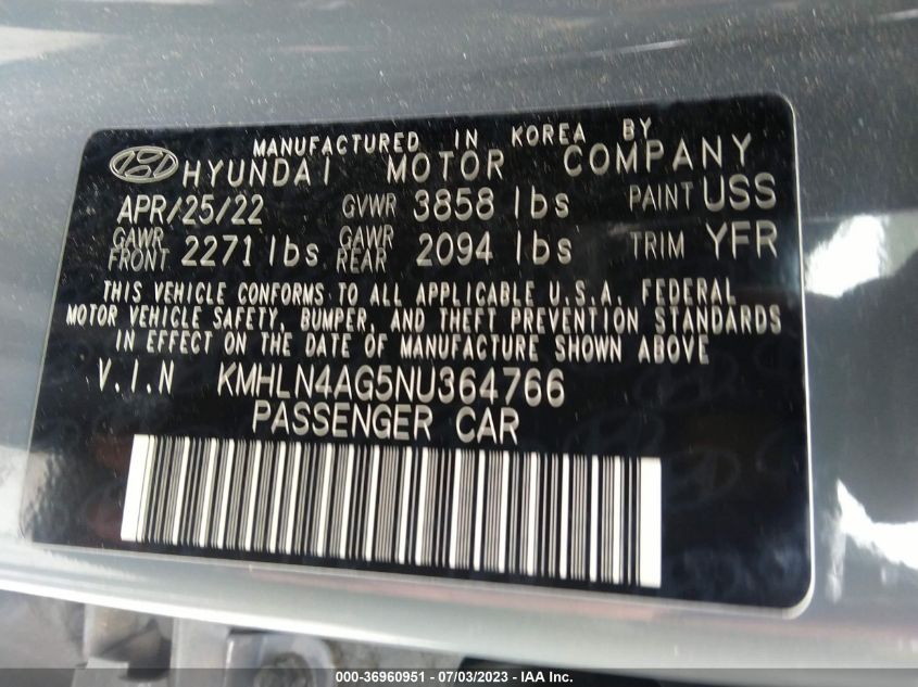 2022 HYUNDAI ELANTRA SEL - KMHLN4AG5NU364766