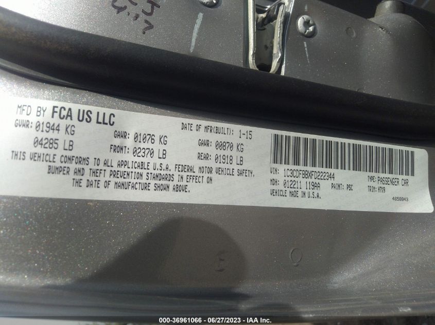 2015 DODGE DART SXT - 1C3CDFBBXFD222344