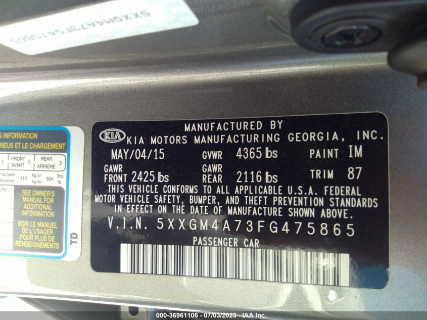 2015 KIA OPTIMA LX - 5XXGM4A73FG475865