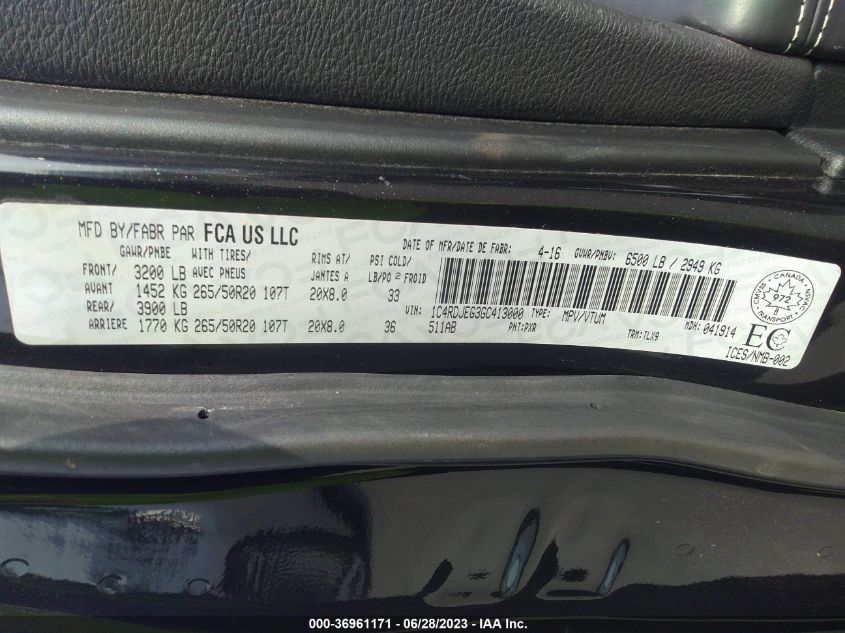 2016 DODGE DURANGO CITADEL - 1C4RDJEG3GC413000