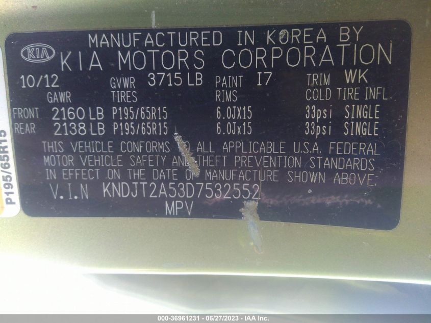 2013 KIA SOUL BASE - KNDJT2A53D7532552