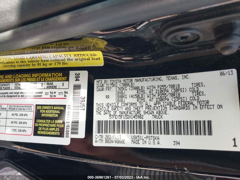 2013 TOYOTA TUNDRA GRADE 5.7L V8 5TFEY5F15DX145902