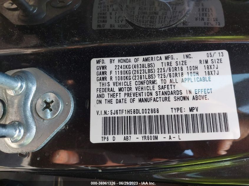 2013 HONDA CROSSTOUR EX-L - 5J6TF1H58DL002868