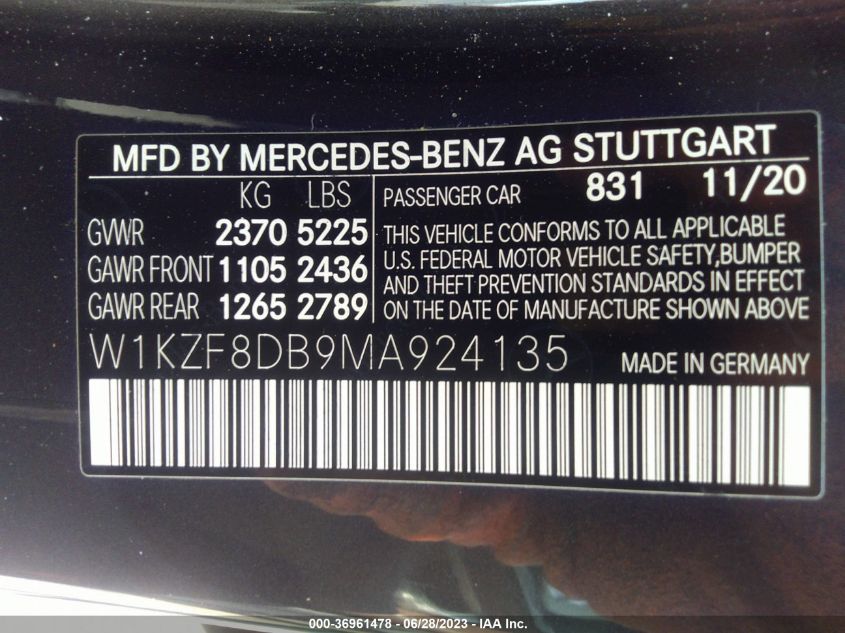 W1KZF8DB9MA924135 2021 MERCEDES-BENZ E-CLASS, photo no. 9