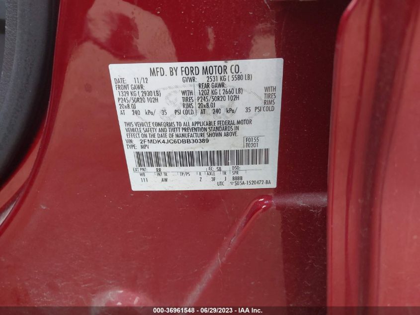 2013 FORD EDGE SEL - 2FMDK4JC6DDB30389