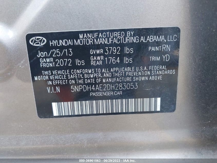 2013 HYUNDAI ELANTRA GLS - 5NPDH4AE2DH283053