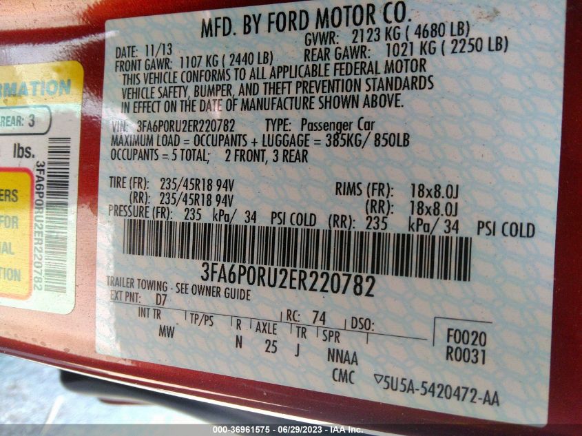 2014 FORD FUSION TITANIUM HYBRID - 3FA6P0RU2ER220782