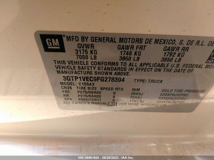 2015 GMC SIERRA C1500 SLT 3GTT1VEC9FG278394