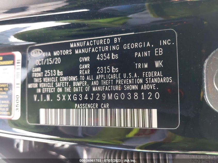 2021 KIA K5 EX - 5XXG34J29MG038120
