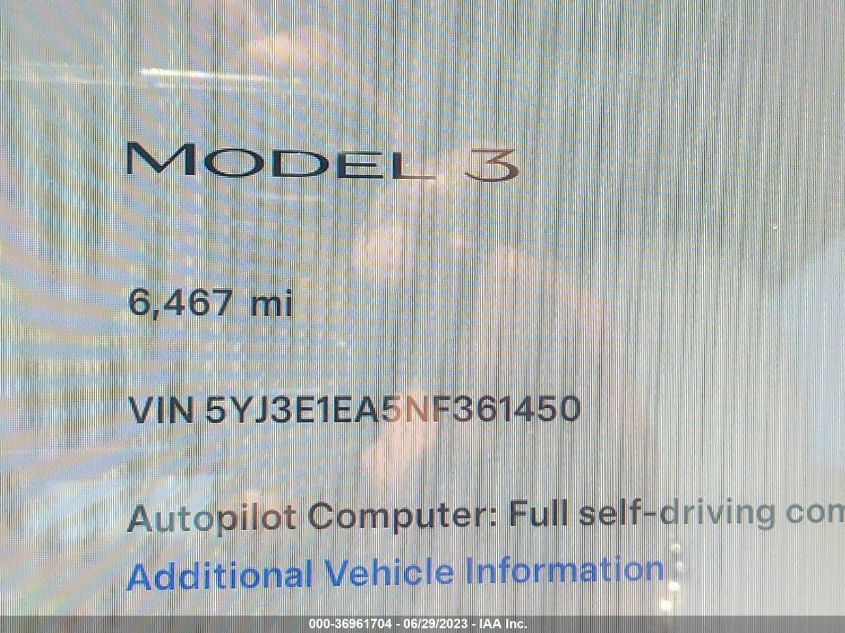2022 TESLA MODEL 3 - 5YJ3E1EA5NF361450