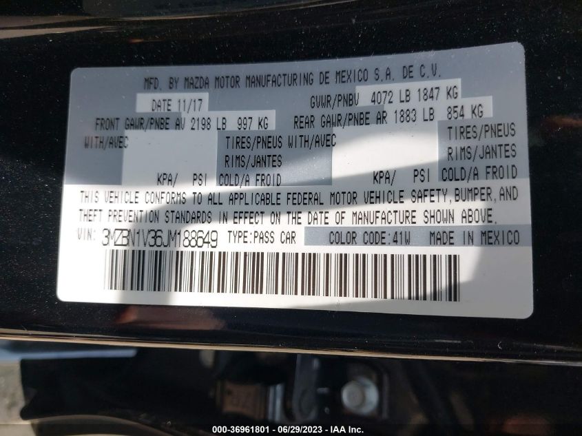 2018 MAZDA MAZDA3 4-DOOR TOURING - 3MZBN1V36JM188649
