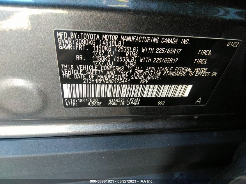 2022 TOYOTA RAV4 LE - 2T3H1RFV9NC175441