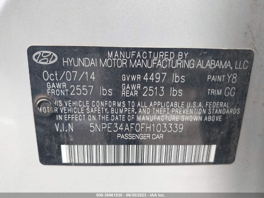 2015 HYUNDAI SONATA 2.4L SPORT - 5NPE34AF0FH103339