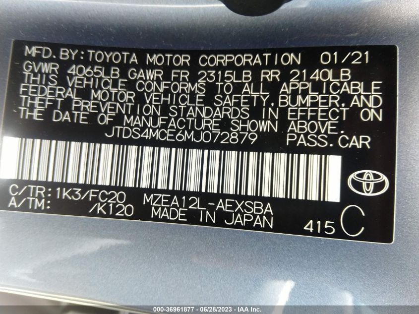 2021 TOYOTA COROLLA SE - JTDS4MCE6MJ072879