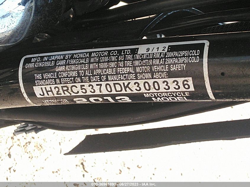 2013 HONDA VT750 C2B JH2RC5370DK300336