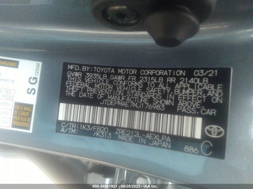 2021 TOYOTA COROLLA LE - JTDEPMAE7MJ176983