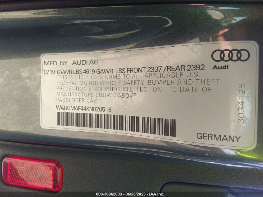 2019 AUDI A4 PREMIUM/TITANIUM PREMIUM - WAUGMAF44KN020516