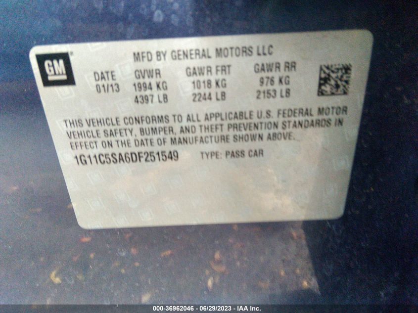 2013 CHEVROLET MALIBU LT - 1G11C5SA6DF251549