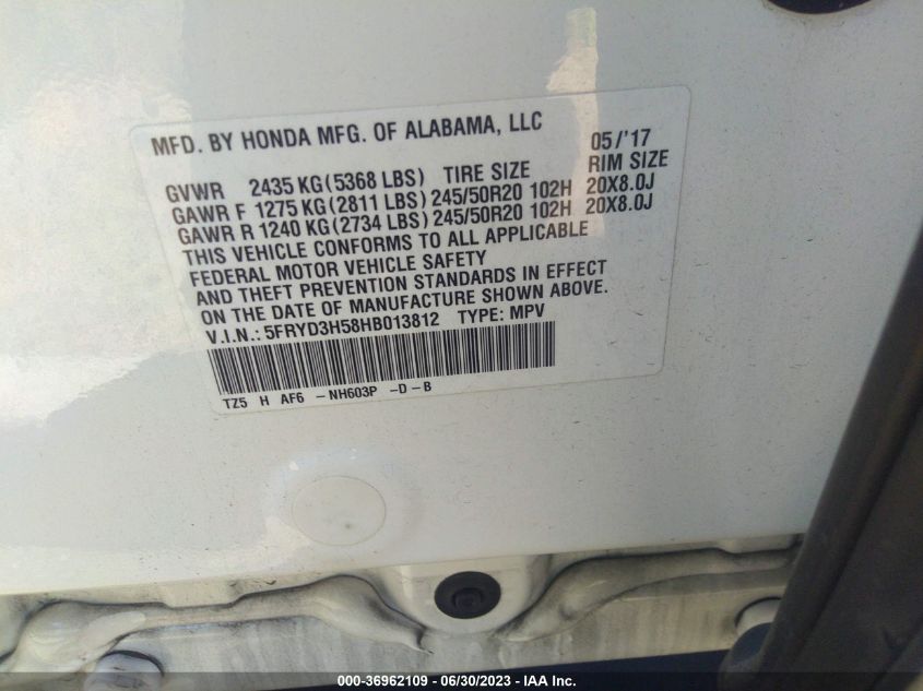 2017 ACURA MDX W/TECHNOLOGY PKG - 5FRYD3H58HB013812
