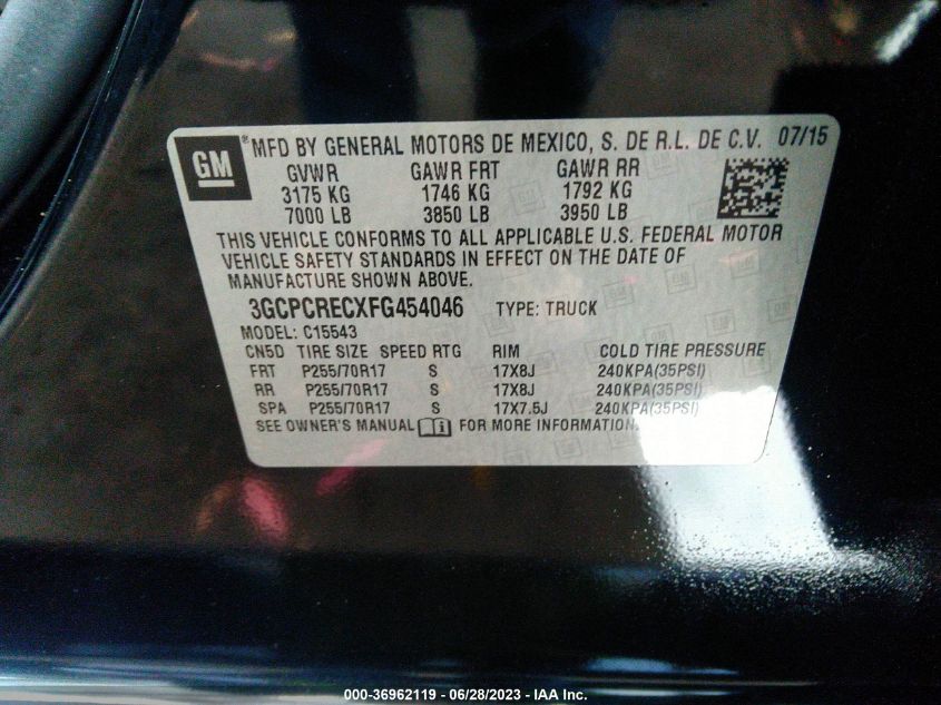 2015 CHEVROLET SILVERADO 1500 LT - 3GCPCRECXFG454046