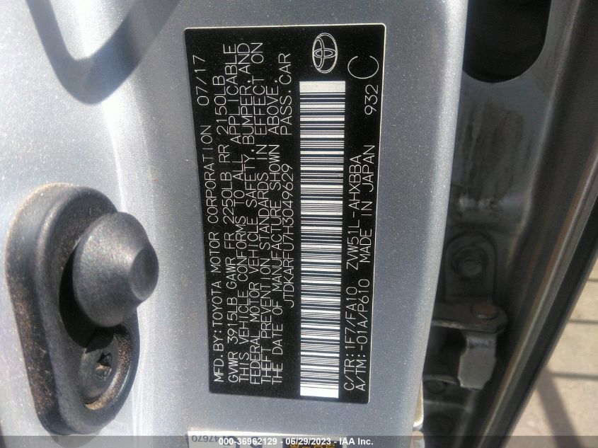 2017 TOYOTA PRIUS TWO/TWO ECO/THREE - JTDKARFU7H3049629