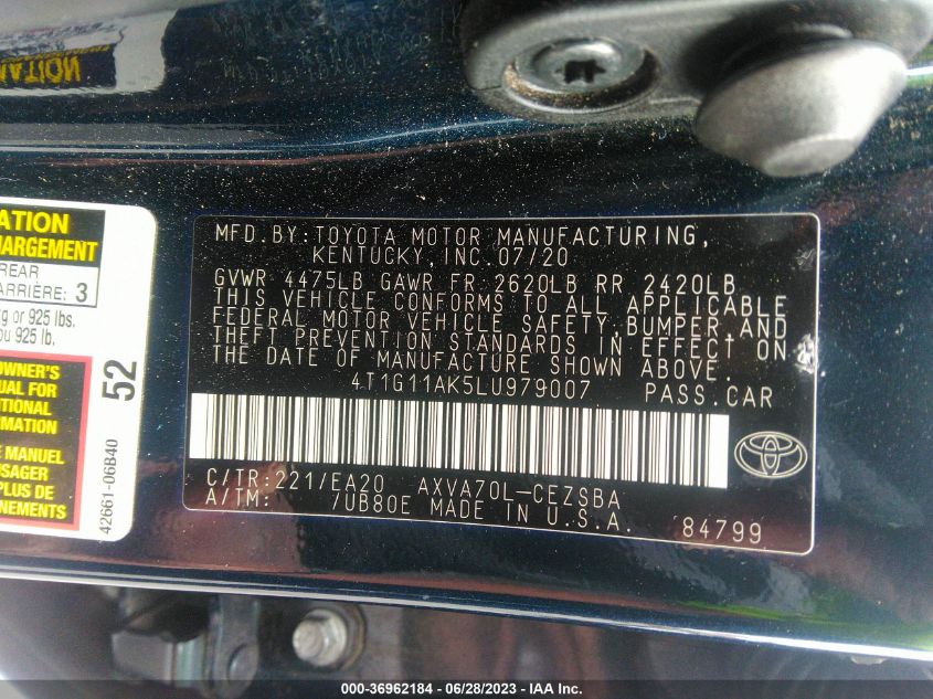 2020 TOYOTA CAMRY SE - 4T1G11AK5LU979007