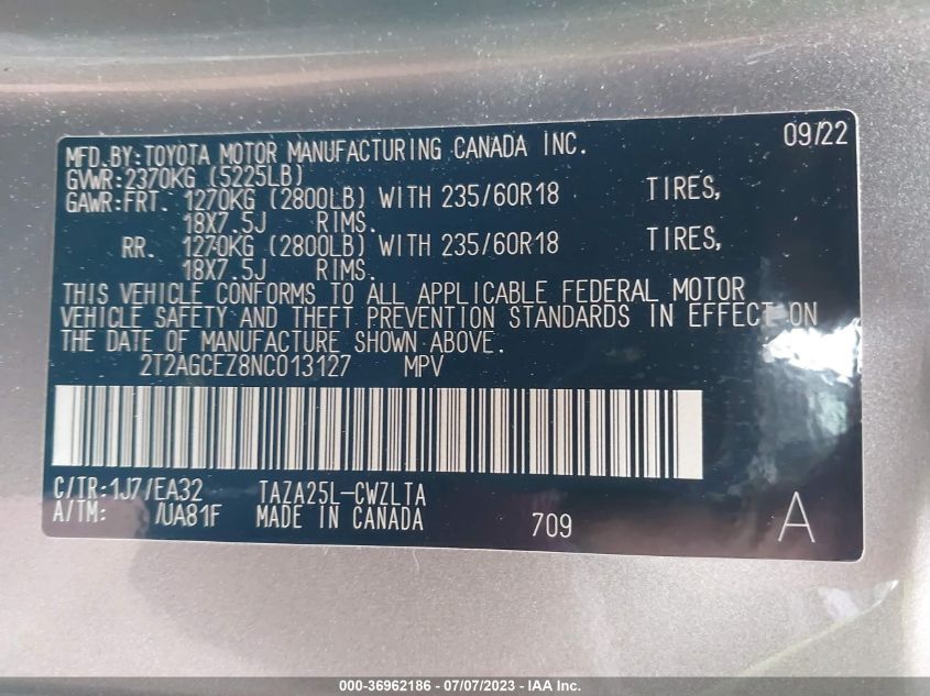2022 LEXUS NX NX 350 - 2T2AGCEZ8NC013127