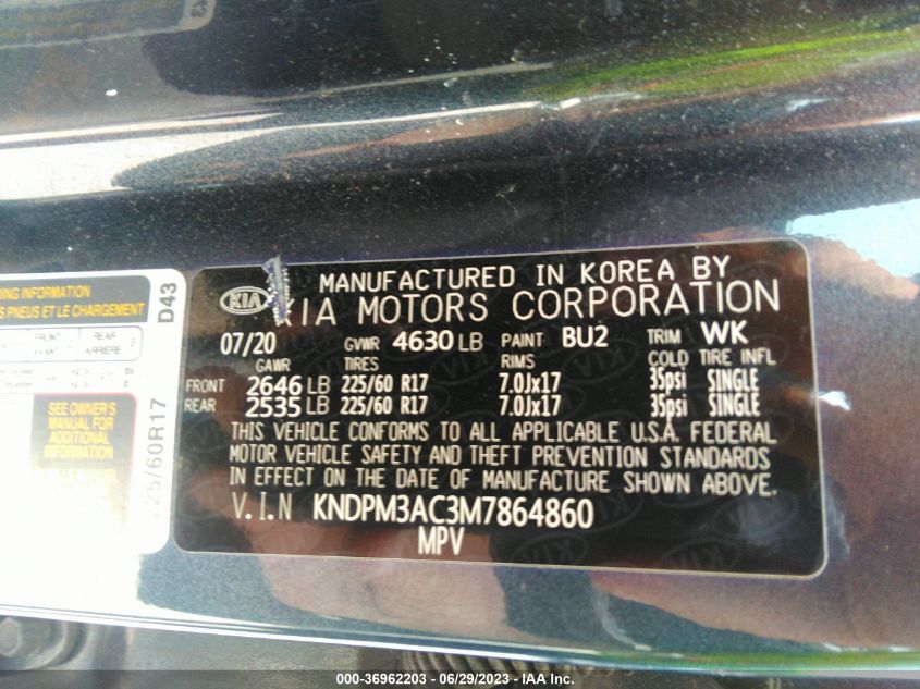 2021 KIA SPORTAGE LX - KNDPM3AC3M7864860