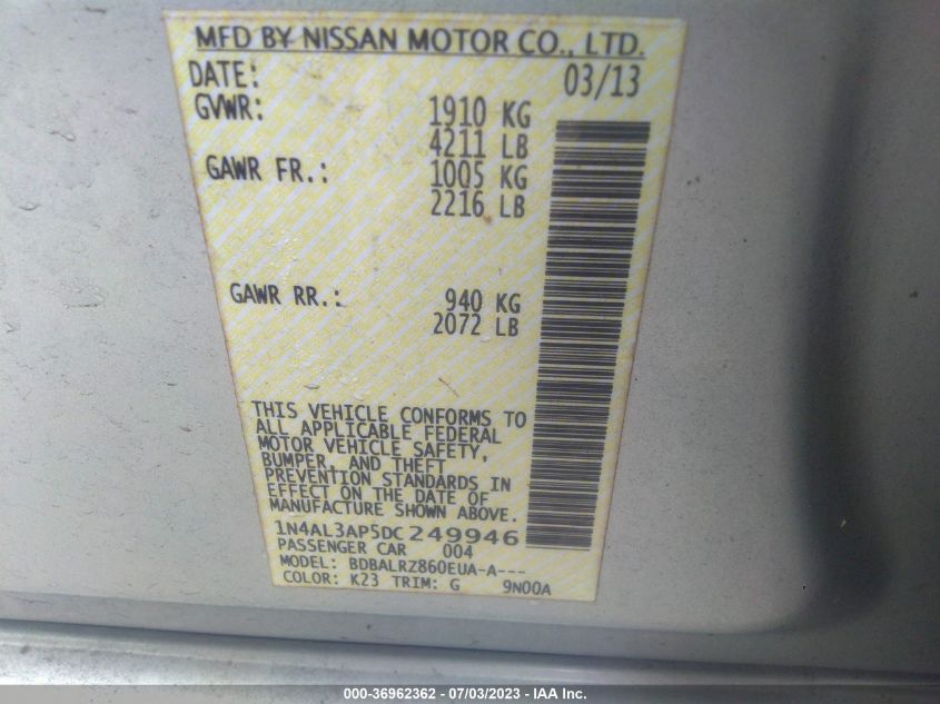2013 NISSAN ALTIMA 2.5 S - 1N4AL3AP5DC249946