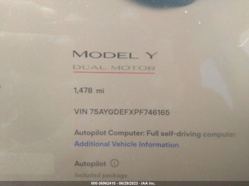 2023 TESLA MODEL Y PERFORMANCE - 7SAYGDEFXPF746165