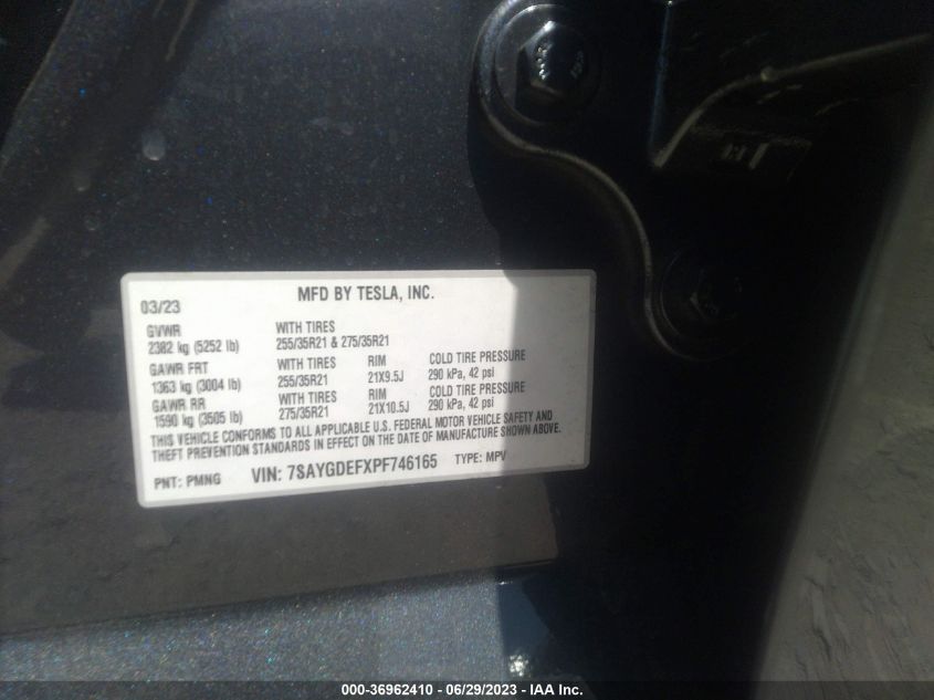2023 TESLA MODEL Y PERFORMANCE - 7SAYGDEFXPF746165