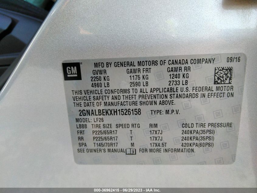 2017 CHEVROLET EQUINOX LS - 2GNALBEKXH1526158