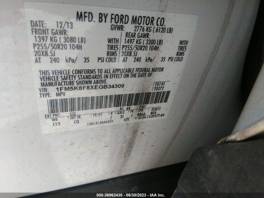 2014 FORD EXPLORER LIMITED - 1FM5K8F8XEGB34309
